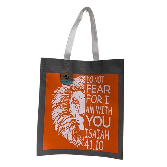 New Upcycled Hand Printed Do Not Fear Isaiah 41:10 Bible Quote Shopper Tote Bag - Picture 1 of 4